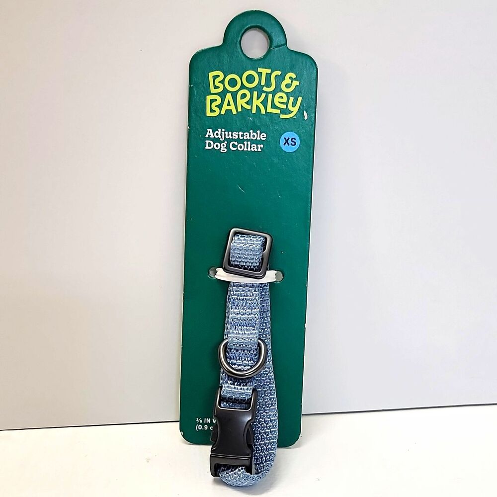Boots & Barkley Adjustable Standard Dog Collar XS Blue Nylon 3/8" 6"-9"
